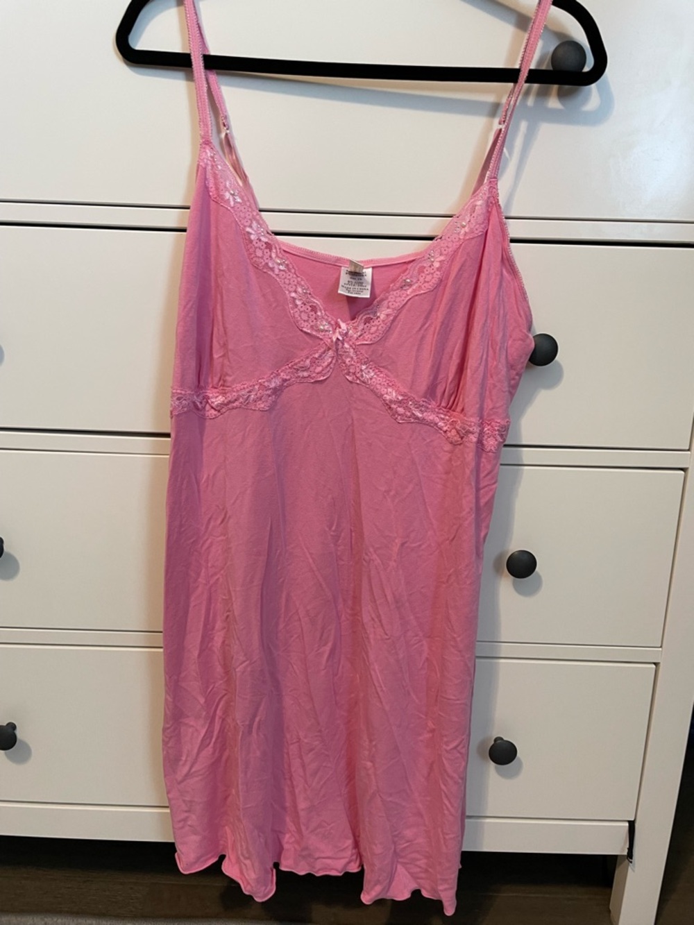 Pink Lace-Trim Slip Chemise with Adjustable Straps